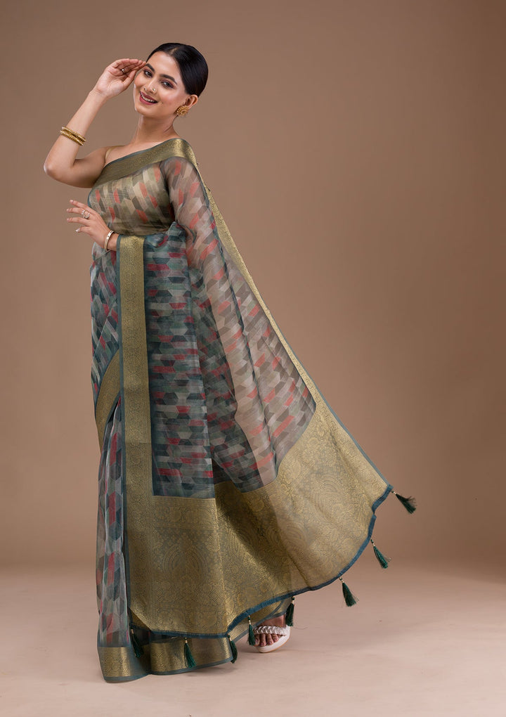 Sky Blue Zariwork Georgette Designer Saree-Koskii