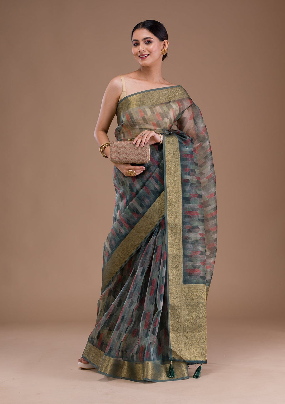 Sky Blue Zariwork Georgette Designer Saree-Koskii