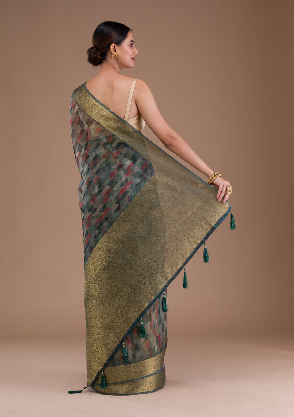 Sky Blue Zariwork Georgette Designer Saree-Koskii