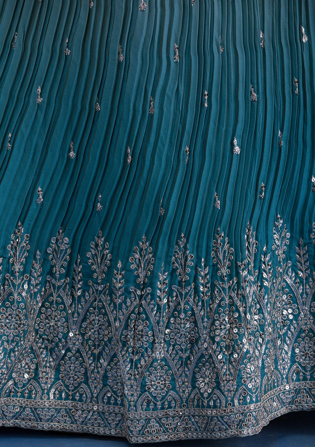 Sea Green Sequins Georgette Readymade Lehenga-Koskii