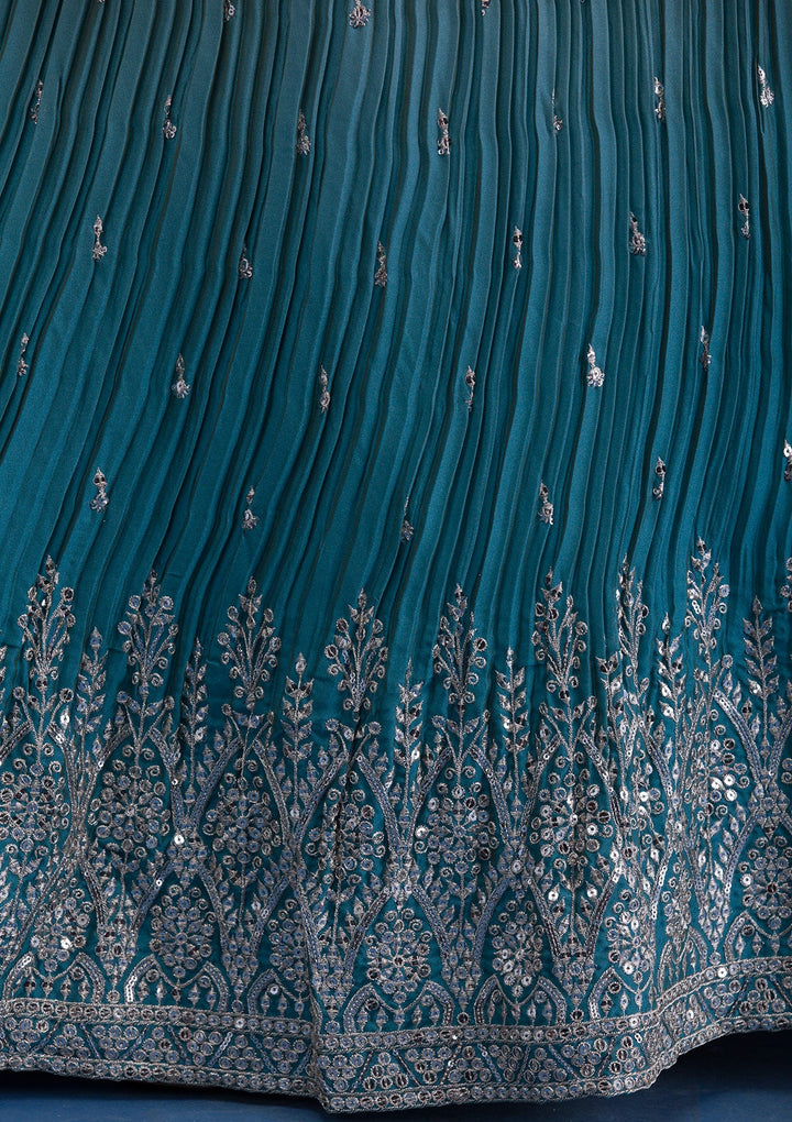 Sea Green Sequins Georgette Readymade Lehenga-Koskii