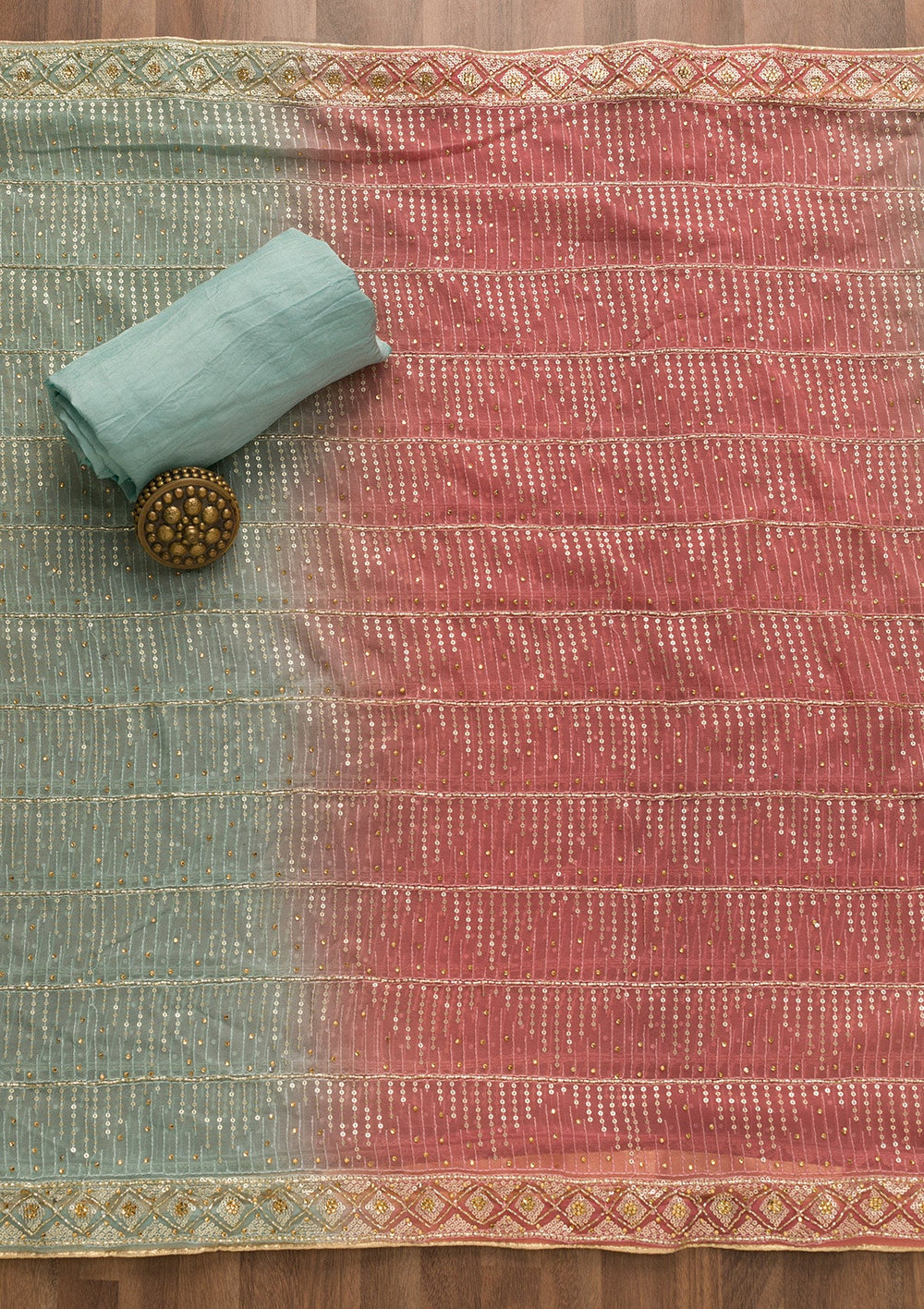 Sea Green Sequins Georgette Unstitched Salwar Suit-Koskii