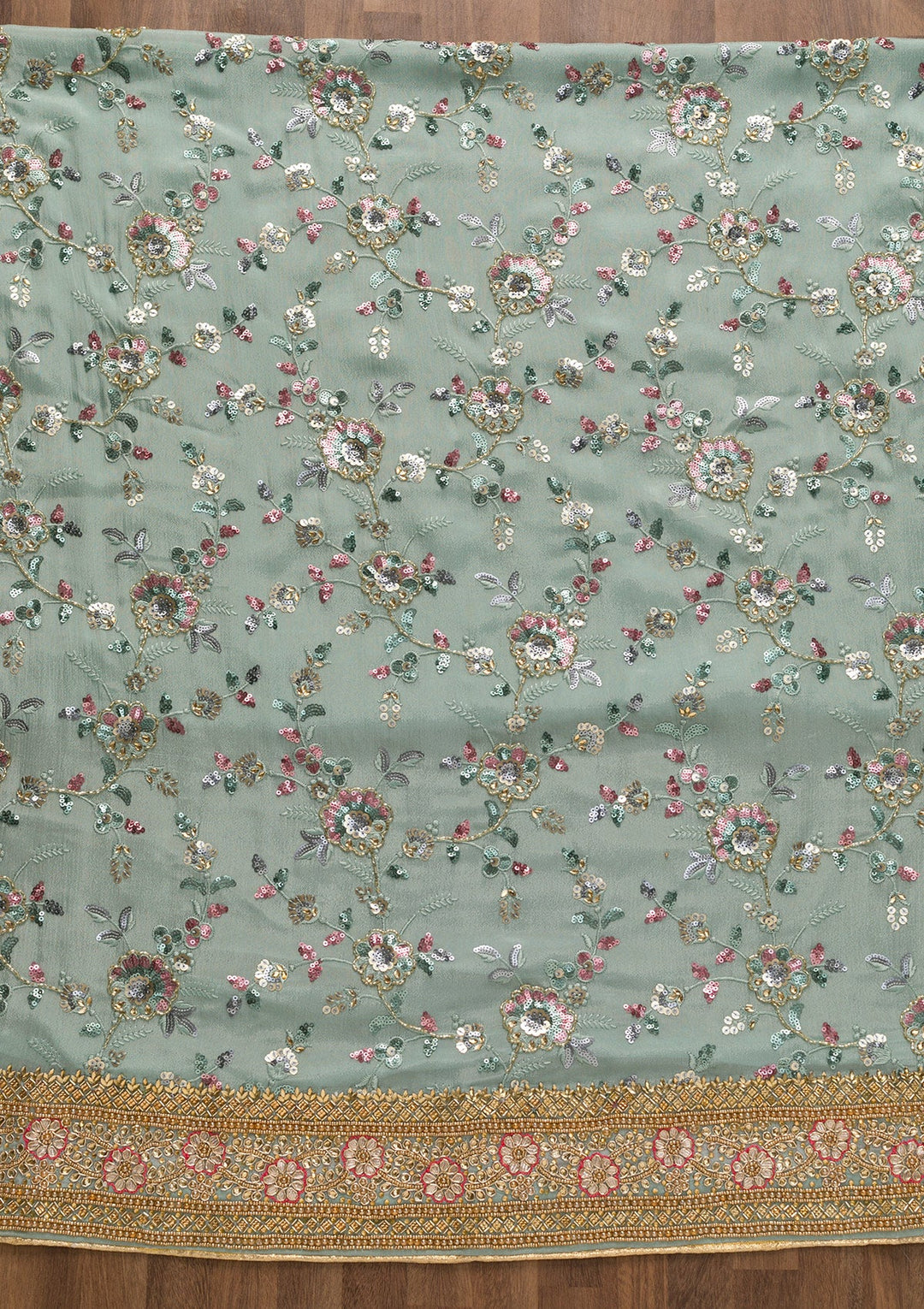 Sea Green Sequins Georgette Unstitched Salwar Suit-Koskii