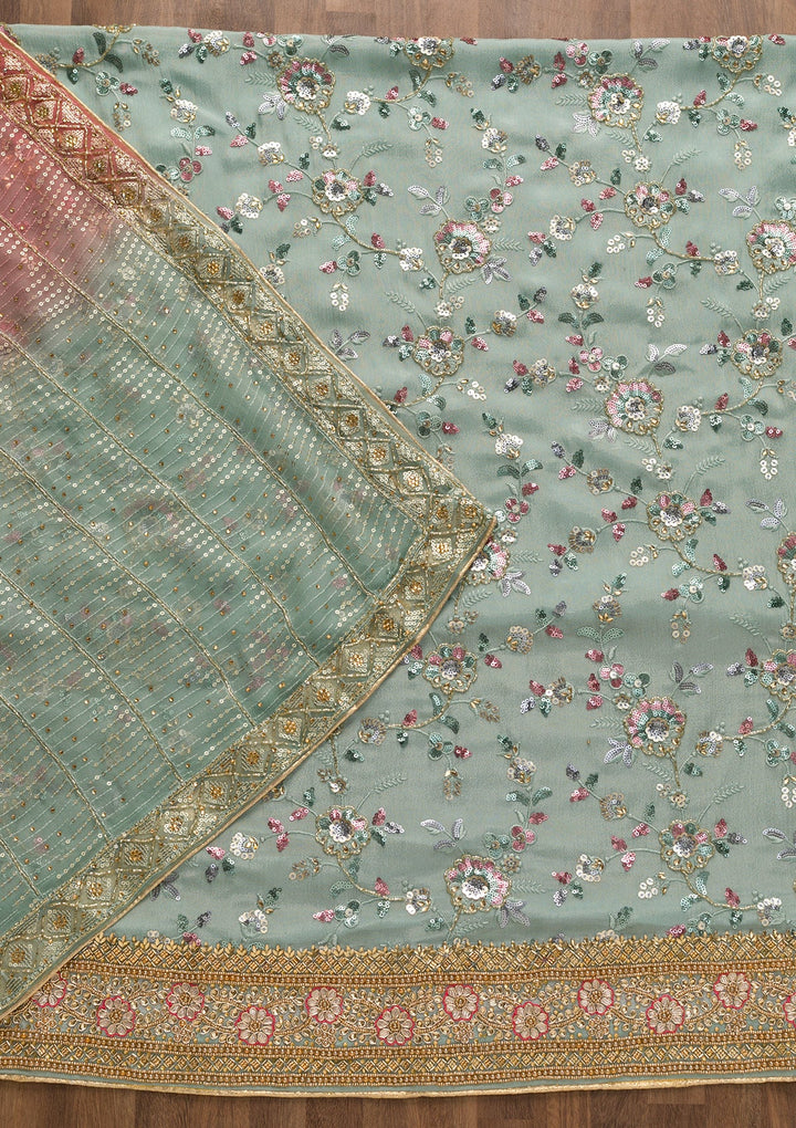 Sea Green Sequins Georgette Unstitched Salwar Suit-Koskii