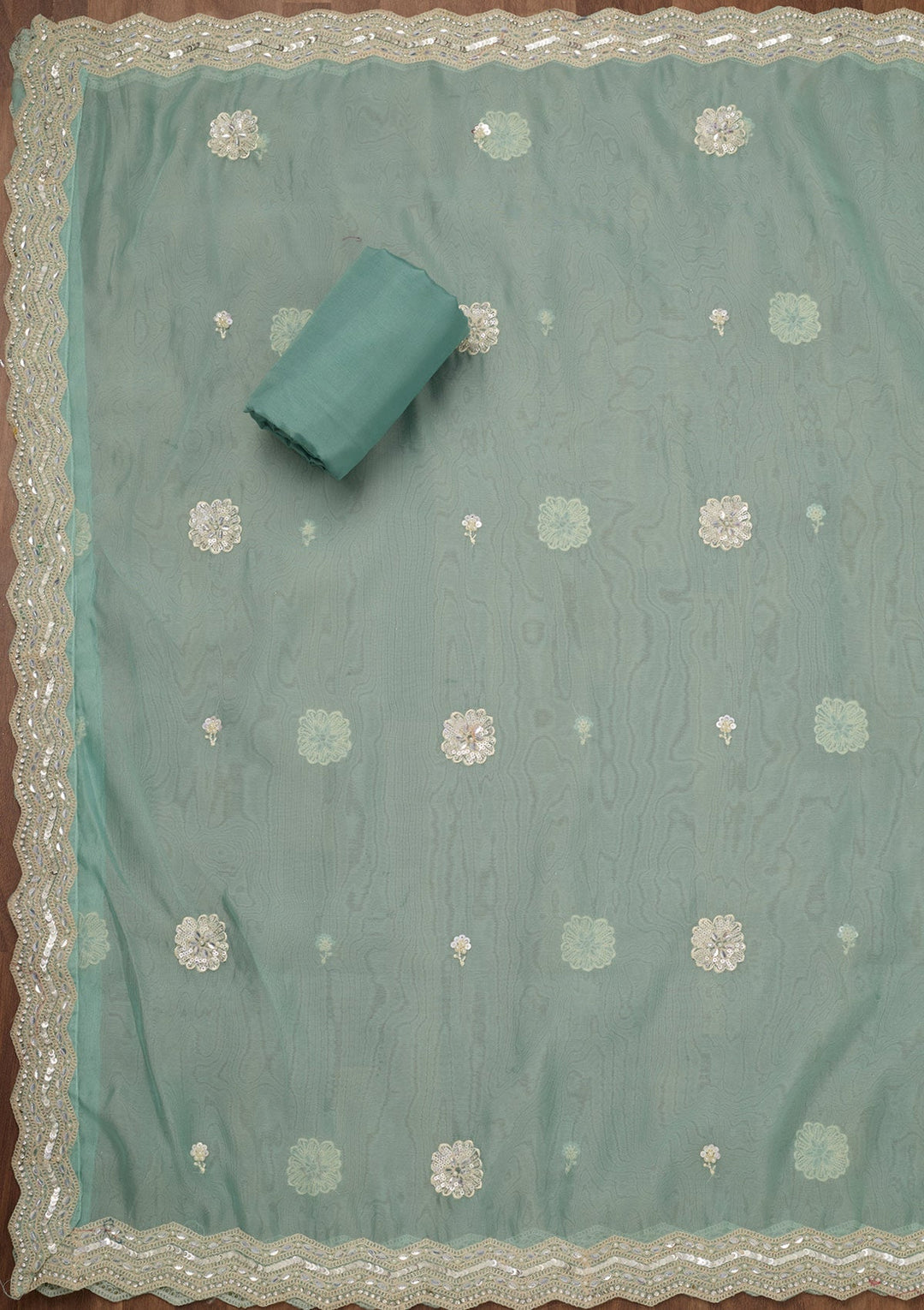 Sea Green Sequins Georgette Unstitched Salwar Suit-Koskii
