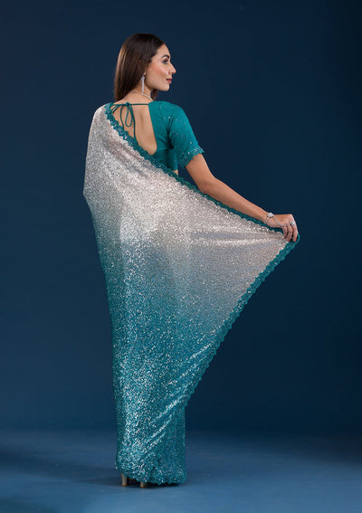 Sea Green Sequins Georgette Saree-Koskii