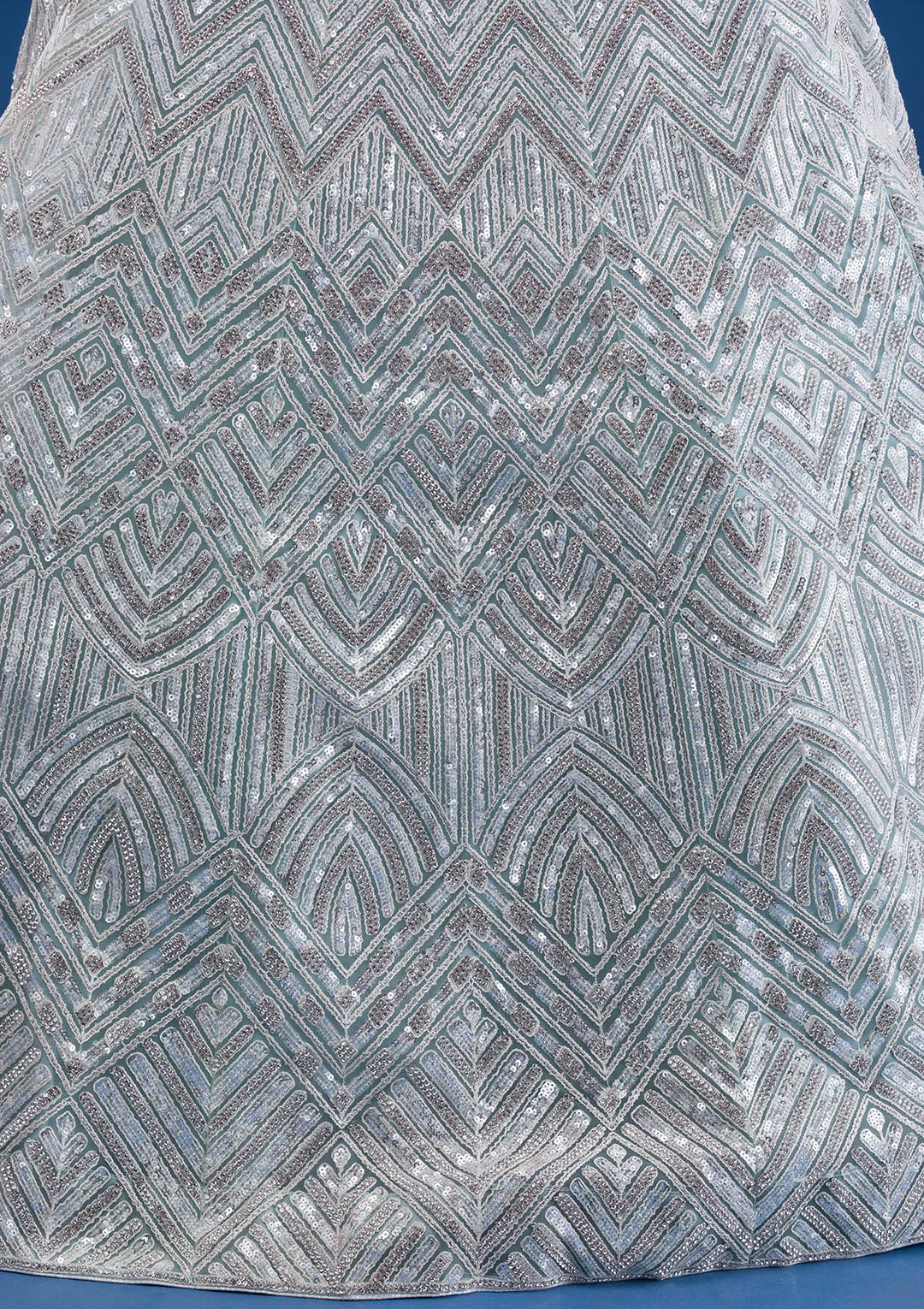Sea Green Sequins Net Readymade Lehenga-Koskii