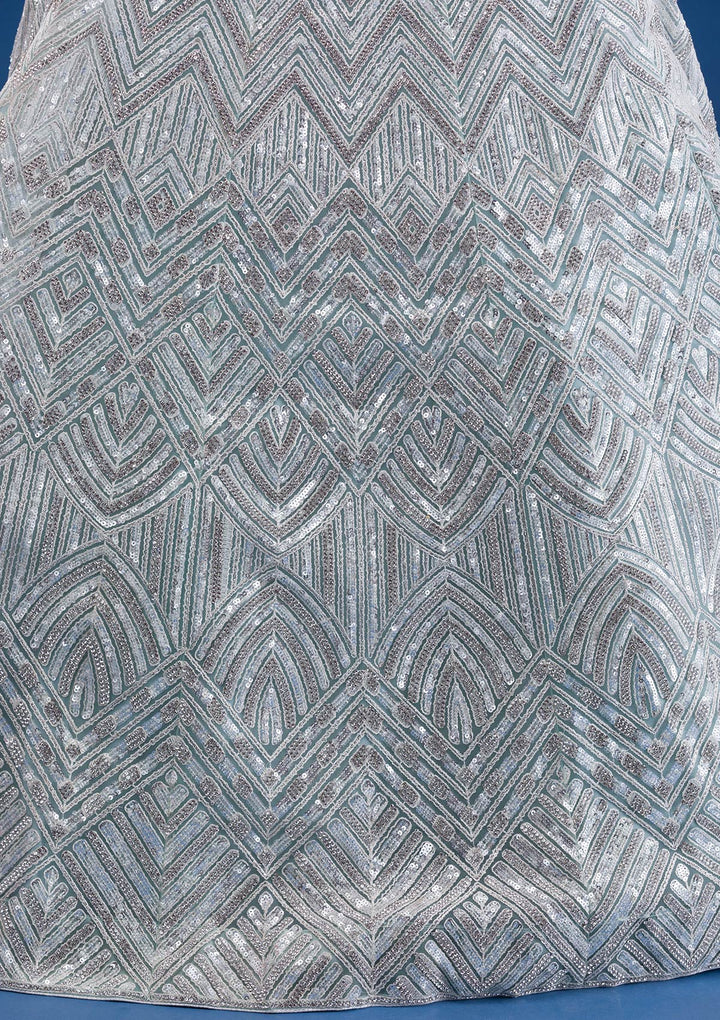 Sea Green Sequins Net Readymade Lehenga-Koskii