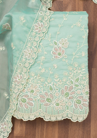 Sea Green Sequins Organza Unstitched Salwar Suit-Koskii