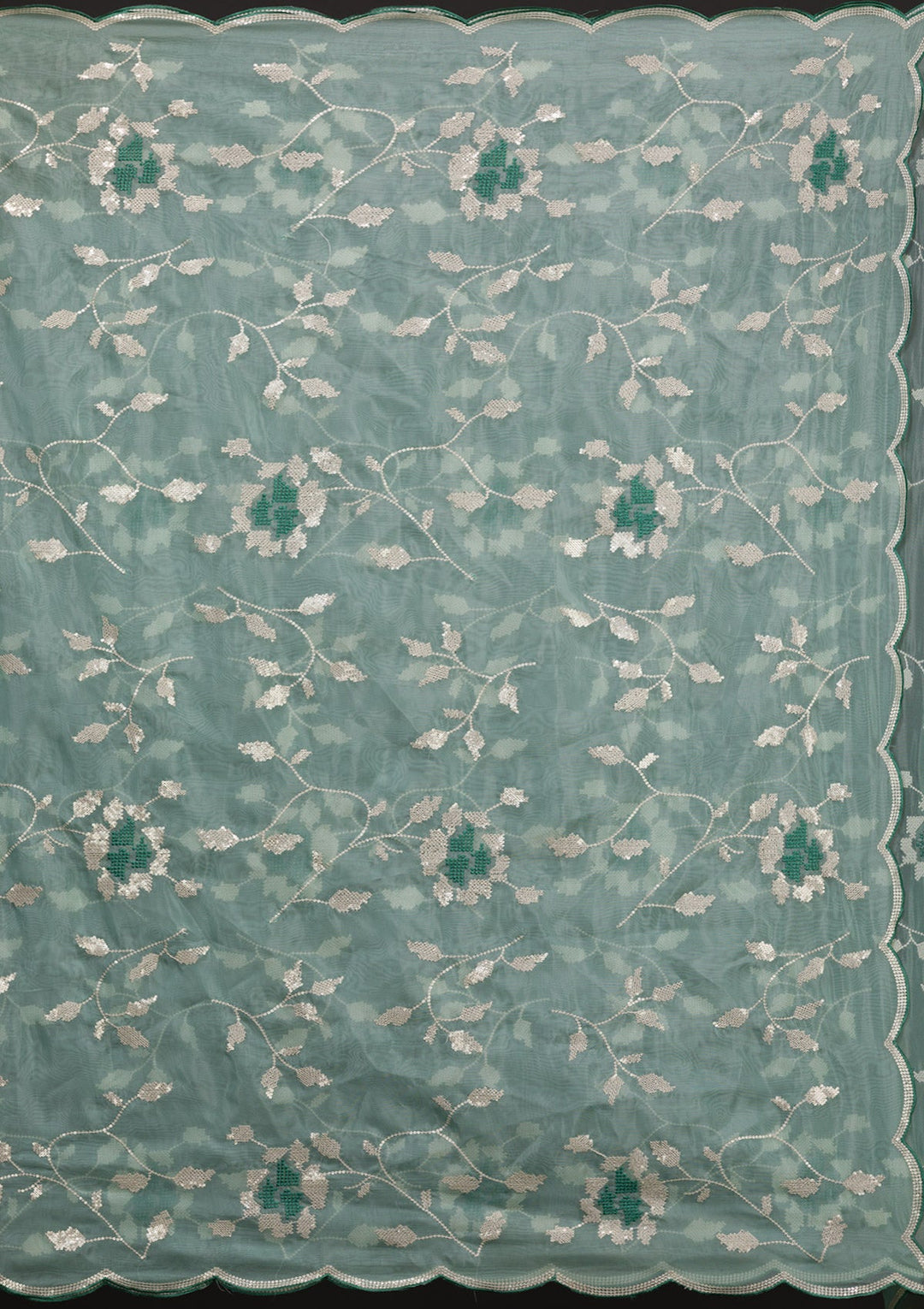 Sea Green Sequins Tissue Saree-Koskii