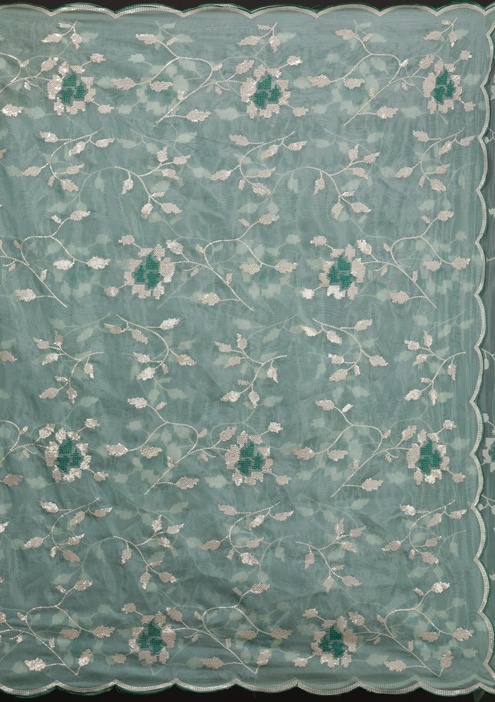 Sea Green Sequins Tissue Saree-Koskii