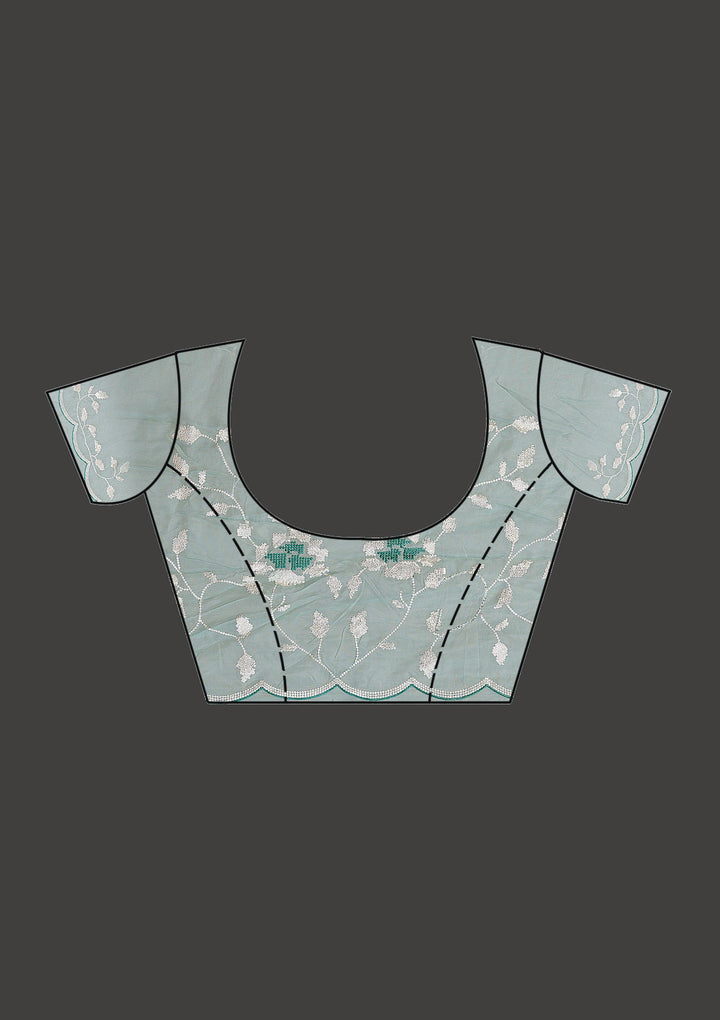 Sea Green Sequins Tissue Saree-Koskii
