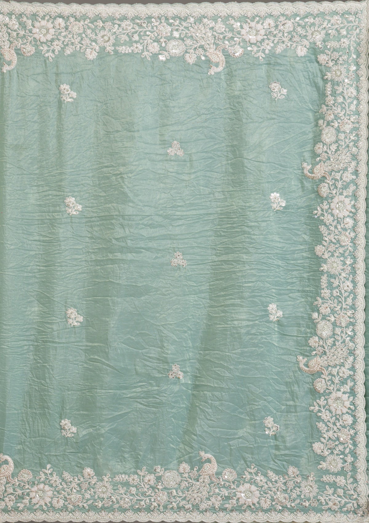 Sea Green Sequins Tissue Saree-Koskii