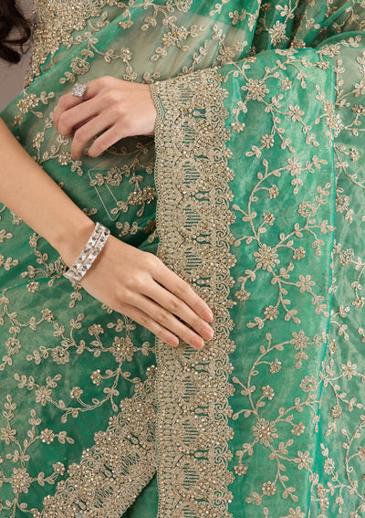 Sea Green Sequins Tissue Saree-Koskii