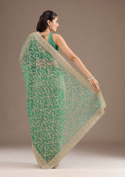 Sea Green Sequins Tissue Saree-Koskii