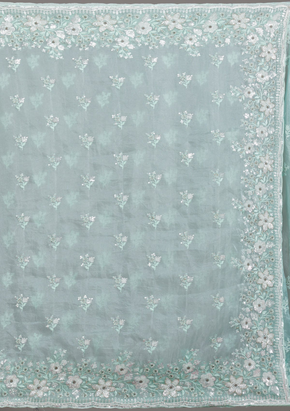 Sea Green Sequins Tissue Saree-Koskii