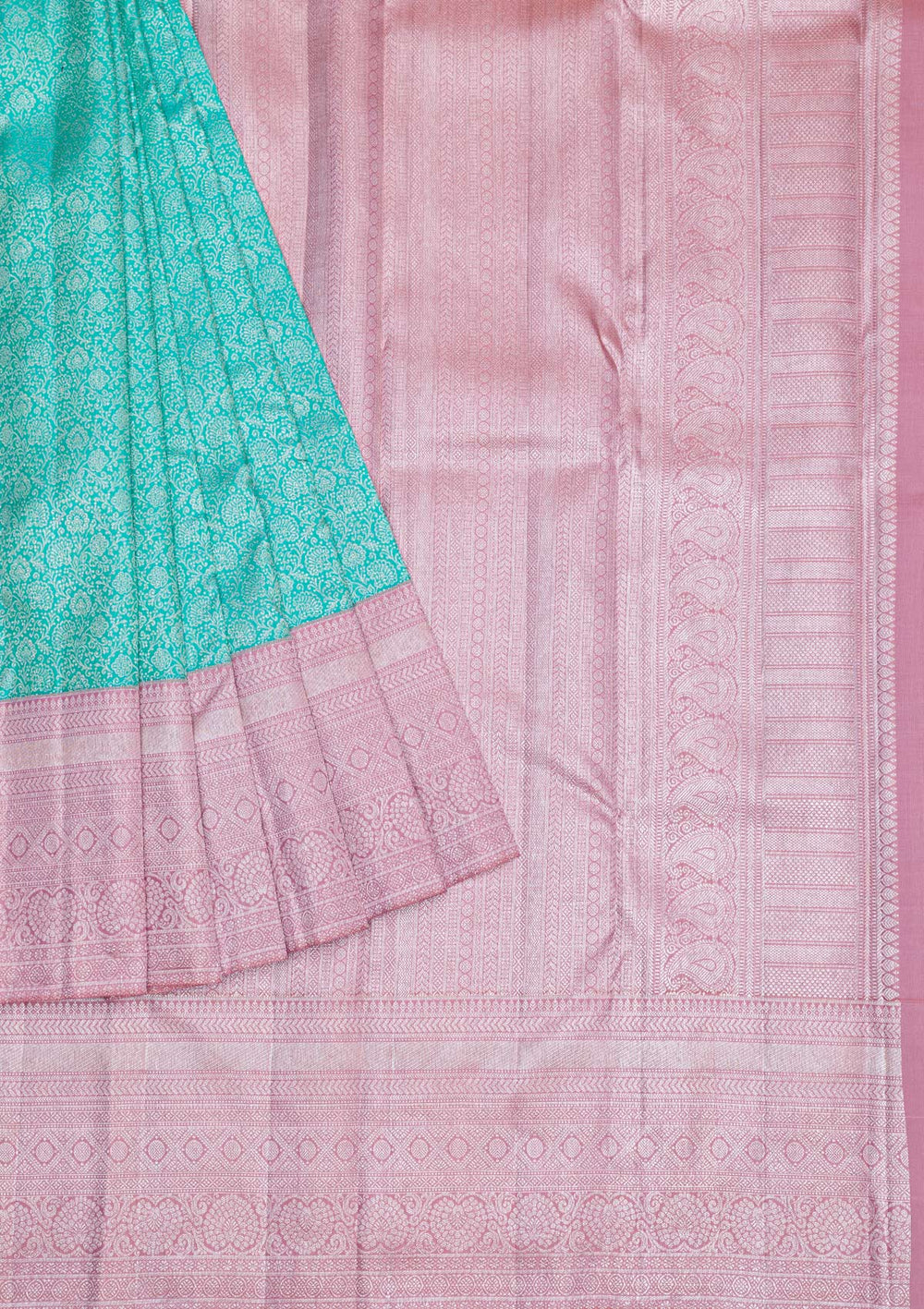 Sea Green Silver Zariwork Pure Silk Saree-Koskii