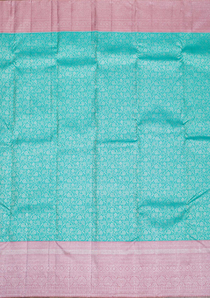 Sea Green Silver Zariwork Pure Silk Saree-Koskii