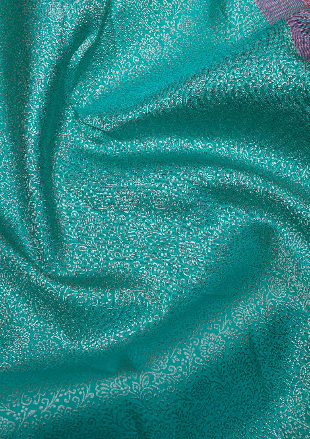 Sea Green Silver Zariwork Pure Silk Saree-Koskii