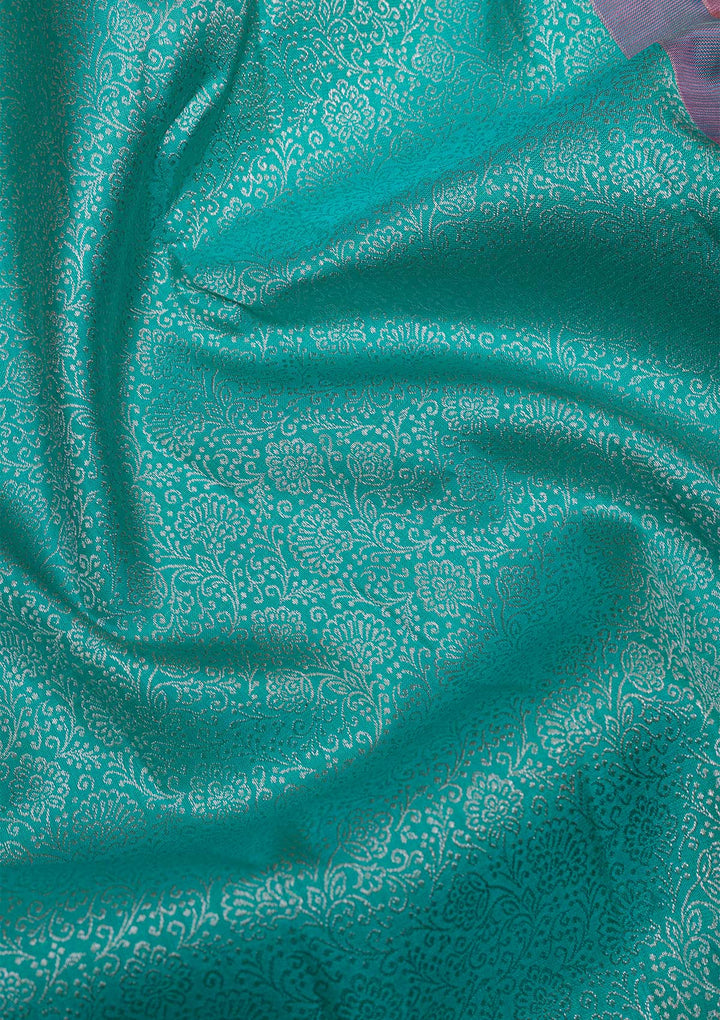 Sea Green Silver Zariwork Pure Silk Saree-Koskii