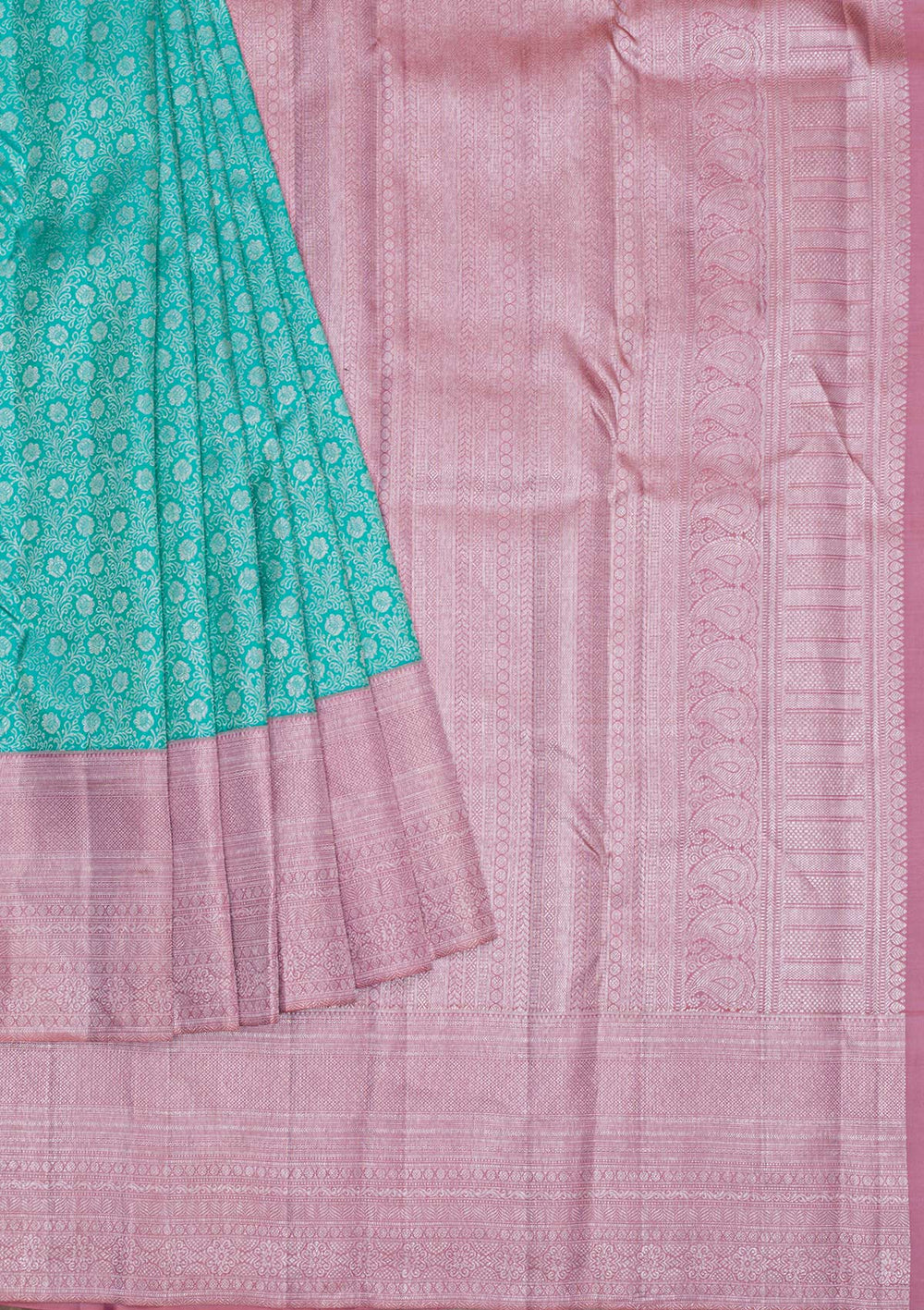 Sea Green Silver Zariwork Pure Silk Saree-Koskii