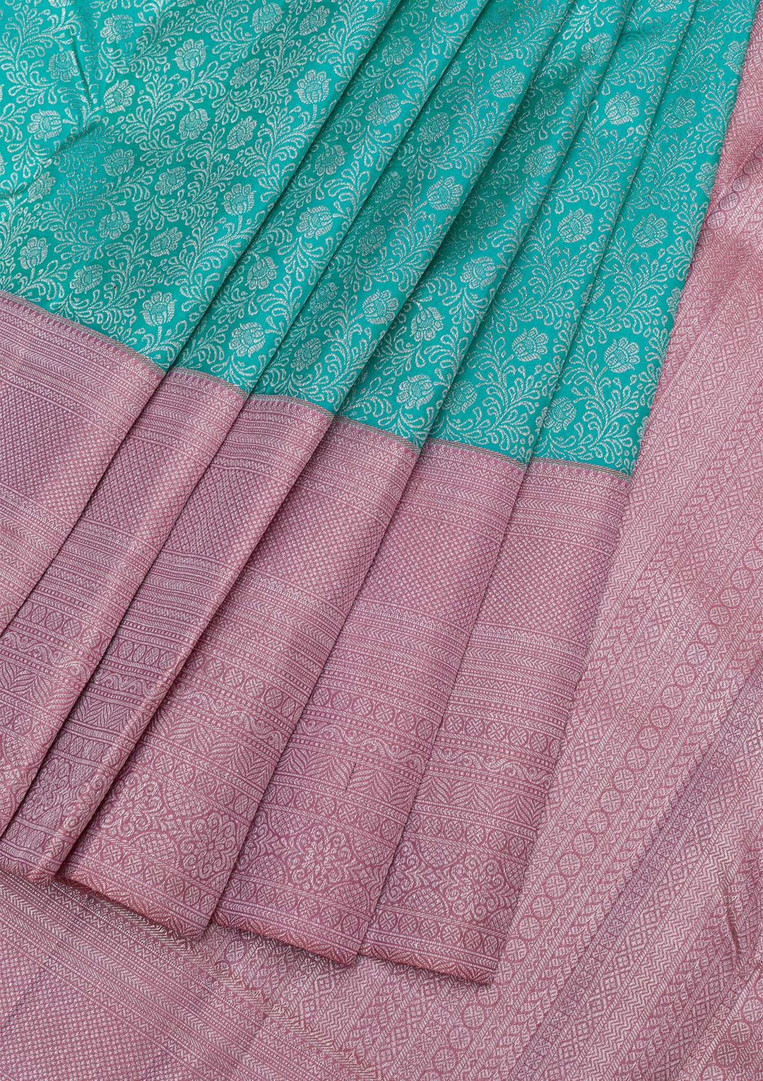 Sea Green Silver Zariwork Pure Silk Saree-Koskii