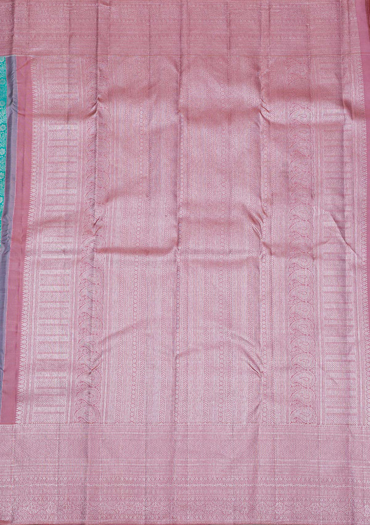 Sea Green Silver Zariwork Pure Silk Saree-Koskii