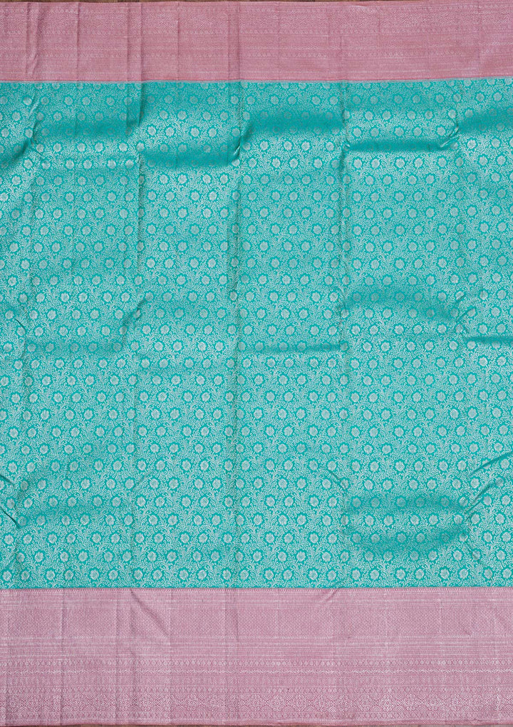Sea Green Silver Zariwork Pure Silk Saree-Koskii