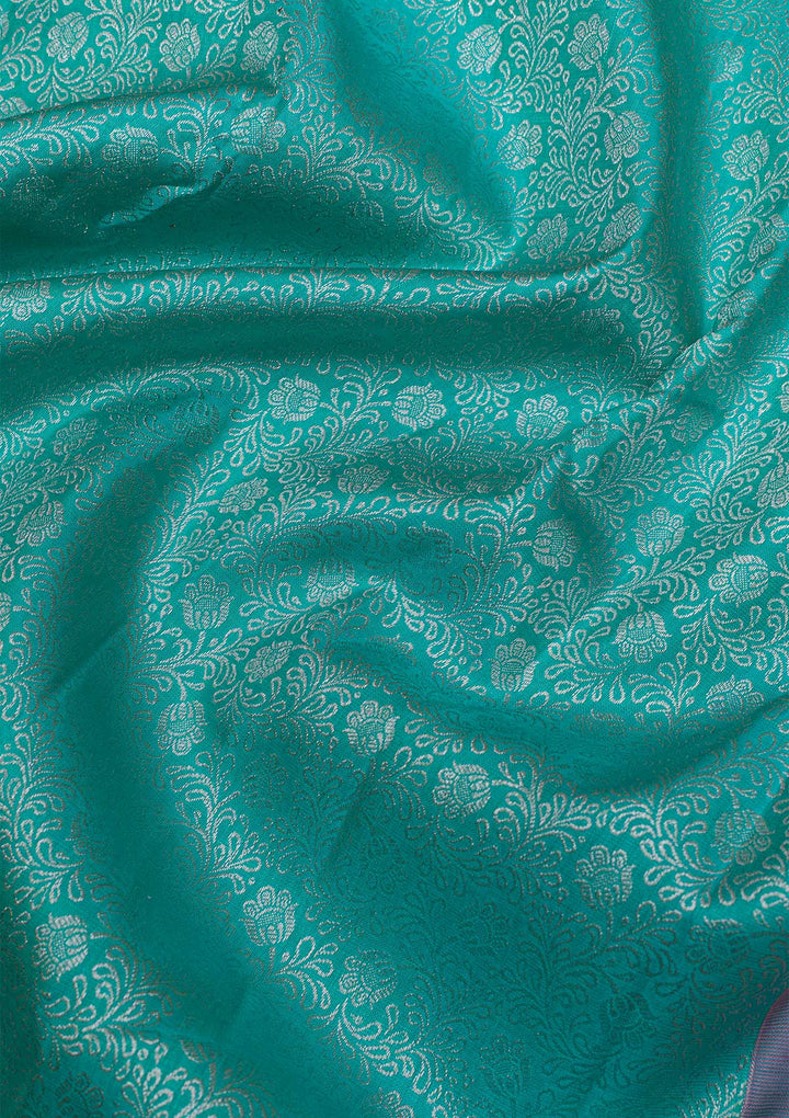Sea Green Silver Zariwork Pure Silk Saree-Koskii