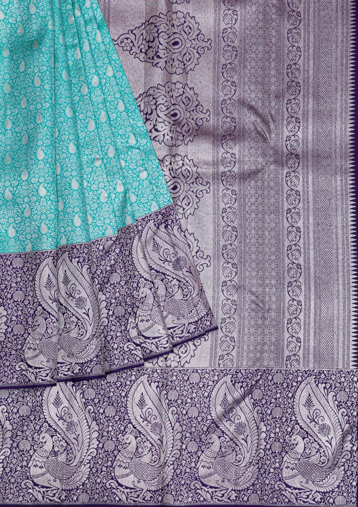 Sea Green Silver Zariwork Pure Silk Saree-Koskii