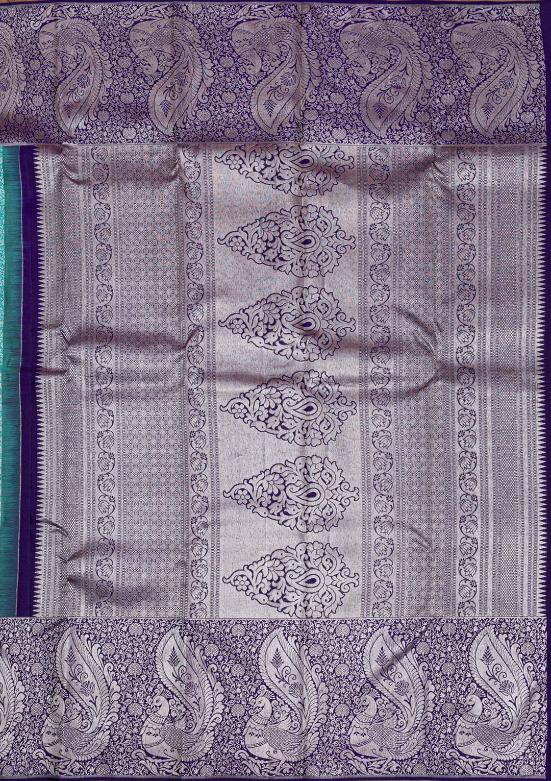 Sea Green Silver Zariwork Pure Silk Saree-Koskii