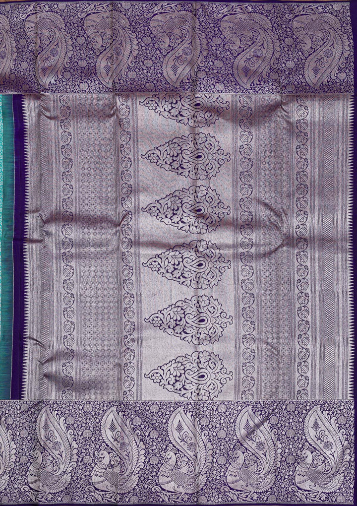 Sea Green Silver Zariwork Pure Silk Saree-Koskii