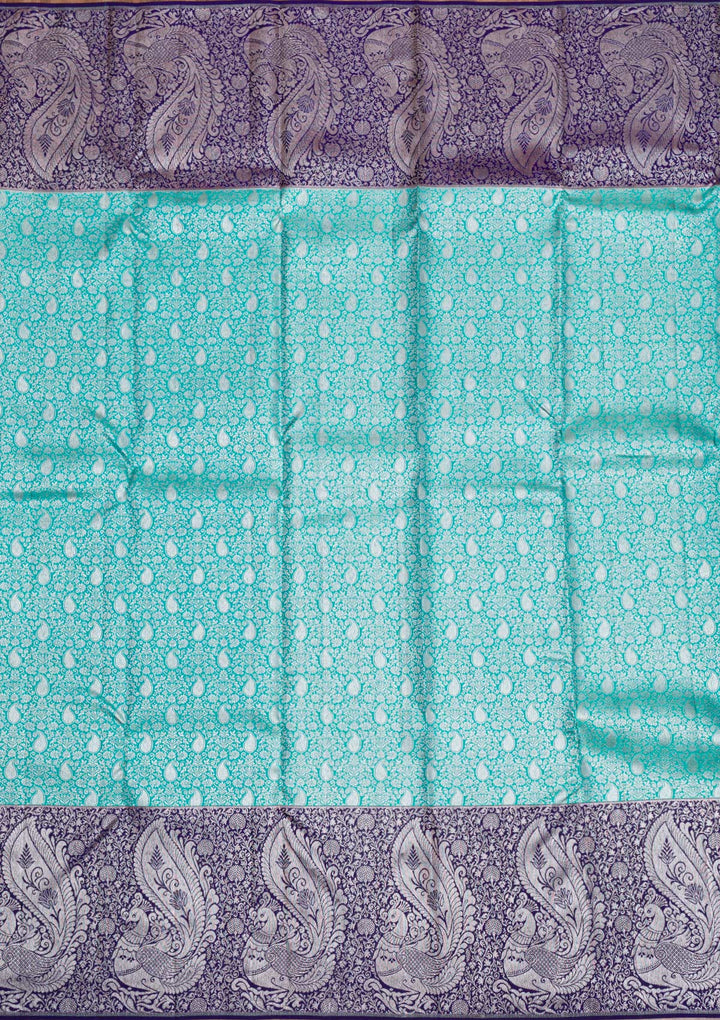 Sea Green Silver Zariwork Pure Silk Saree-Koskii