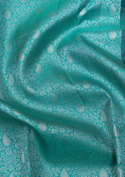 Sea Green Silver Zariwork Pure Silk Saree-Koskii