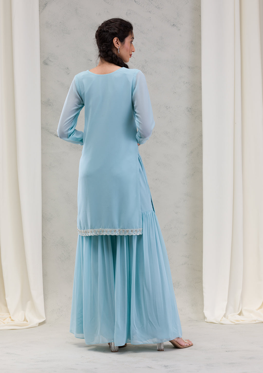 Sky Blue Stonework Georgette Readymade Salwar Kameez