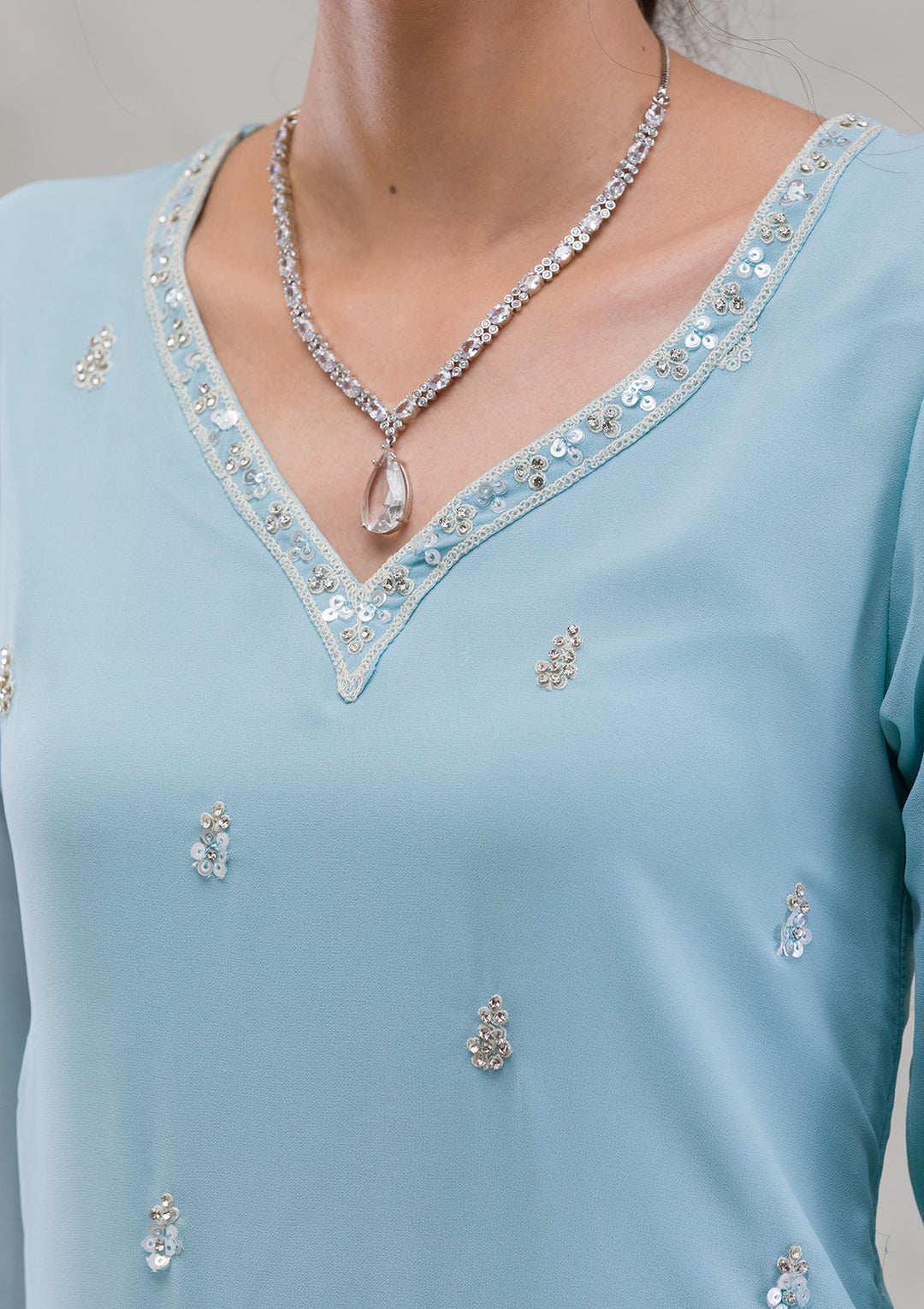 Sky Blue Stonework Georgette Readymade Salwar Kameez