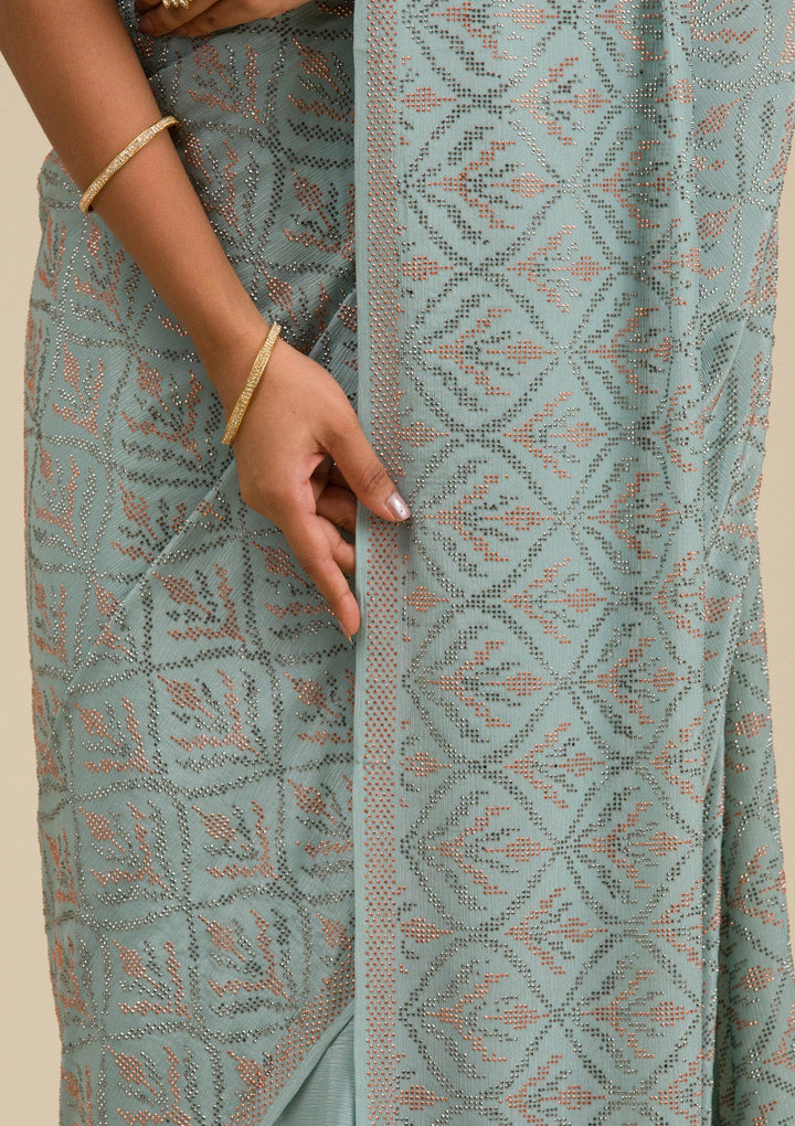 Sea Green Stonework Georgette Saree-Koskii
