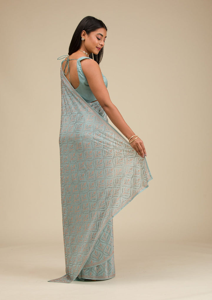 Sea Green Stonework Georgette Saree-Koskii