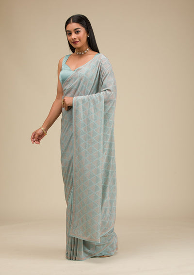 Sea Green Stonework Georgette Saree-Koskii