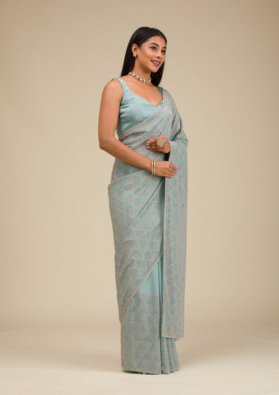 Sea Green Stonework Georgette Saree-Koskii