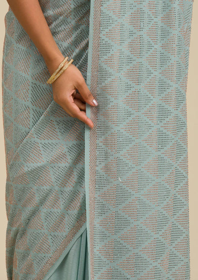 Sea Green Stonework Georgette Saree-Koskii