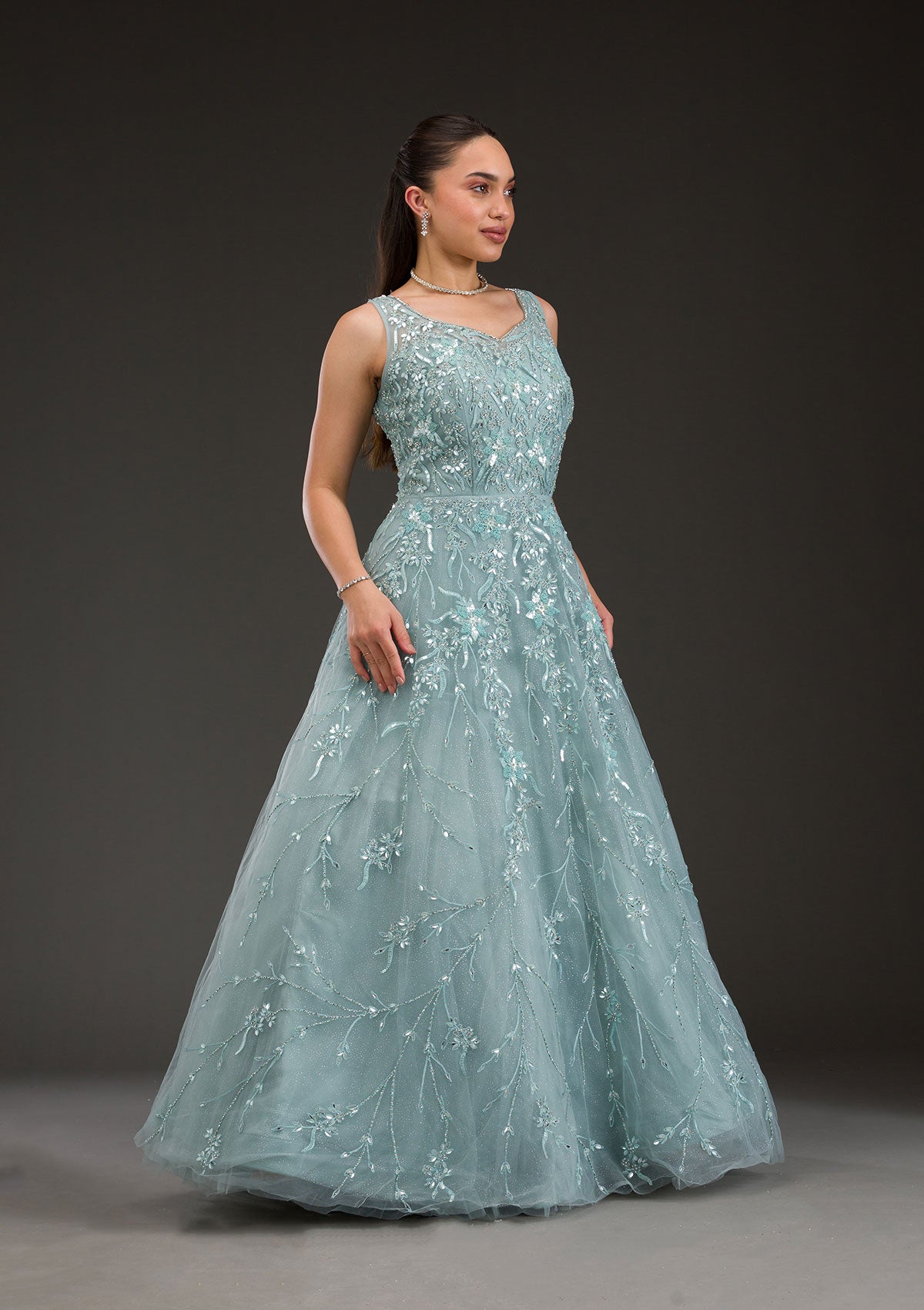 Sea Green Stonework Net Gown-Koskii