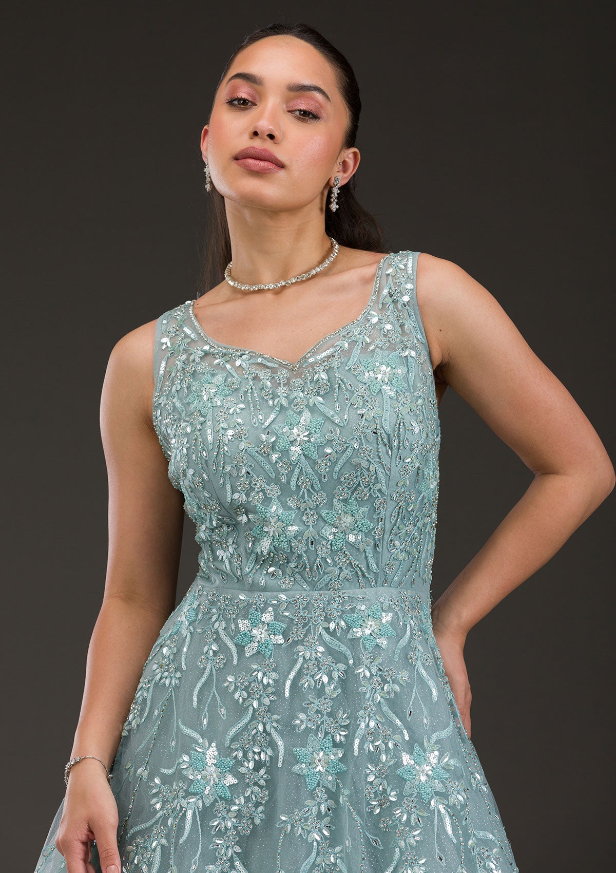 green net dress design Graceful net fabric ethnic green colour bollywood style party dress
