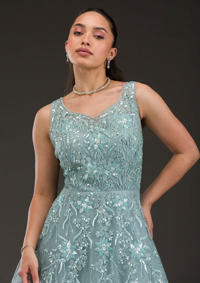 Sea Green Stonework Net Gown-Koskii