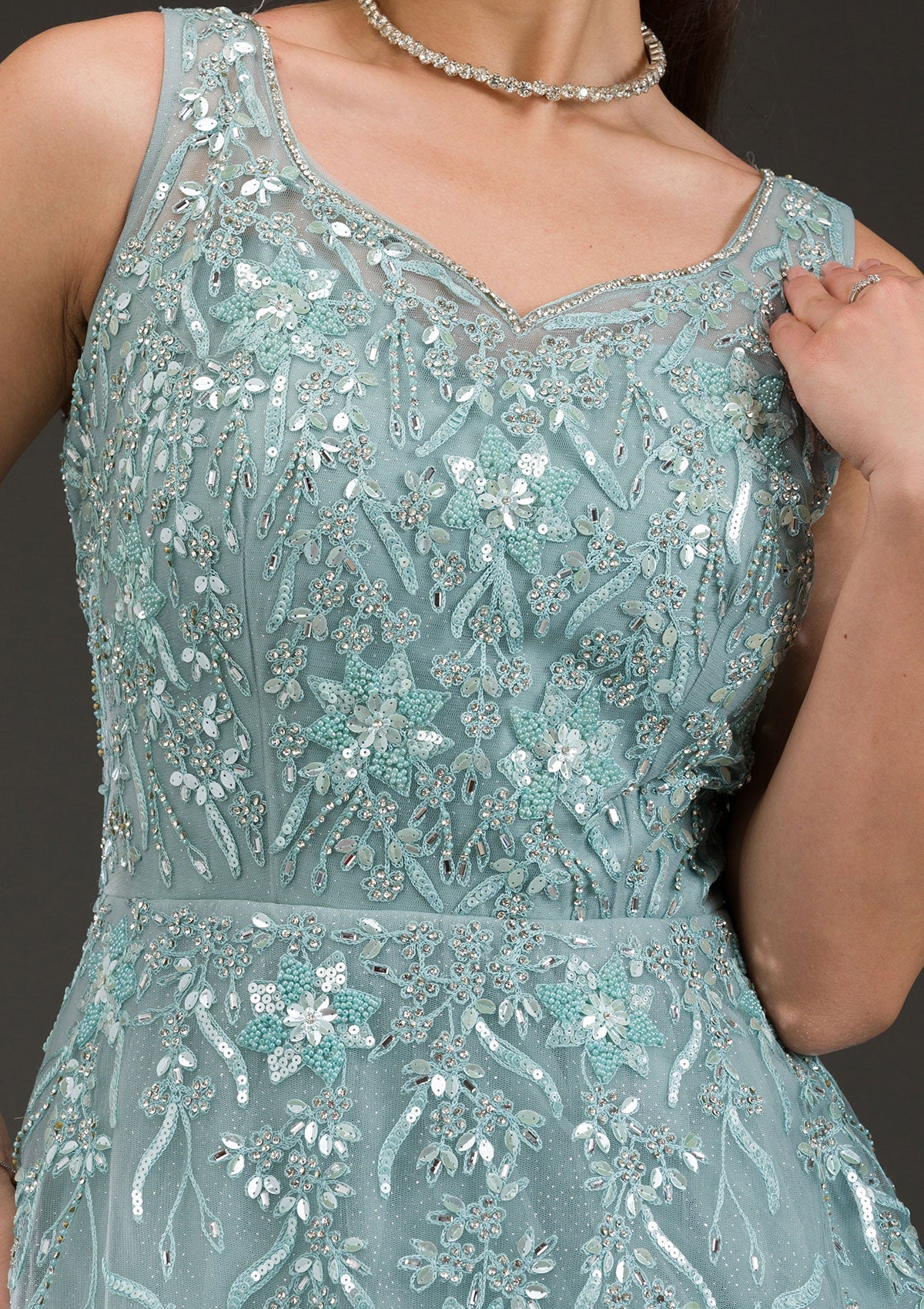 Sea Green Stonework Net Gown-Koskii