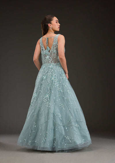 Sea Green Stonework Net Gown-Koskii