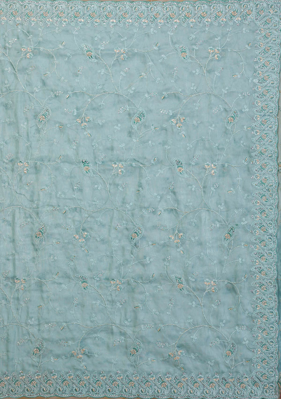 Sea Green Stonework Net Saree-Koskii