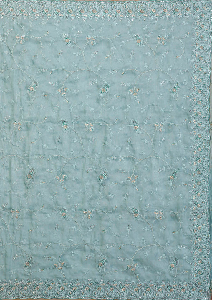 Sea Green Stonework Net Saree-Koskii
