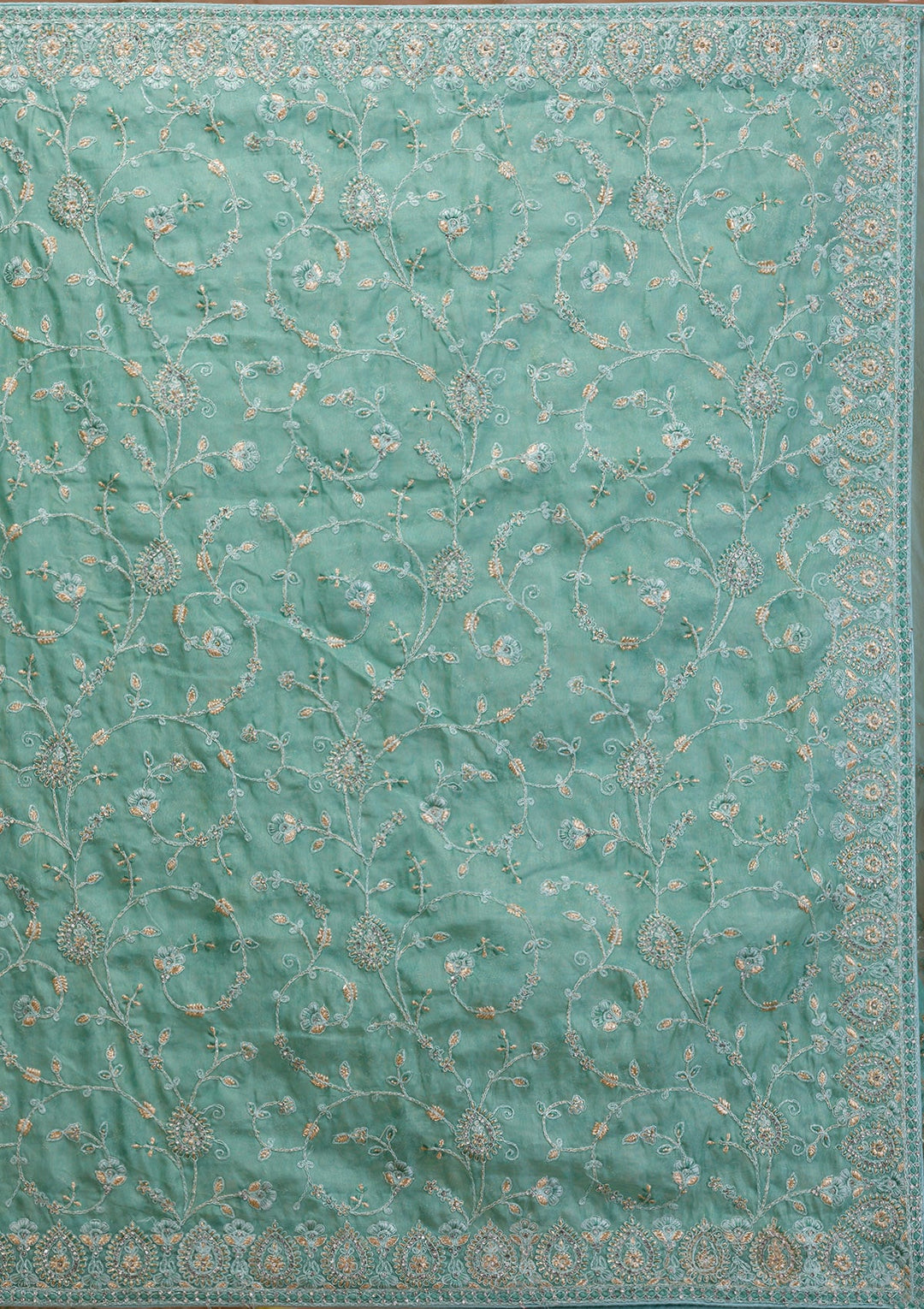 Sea Green Stonework Net Saree-Koskii