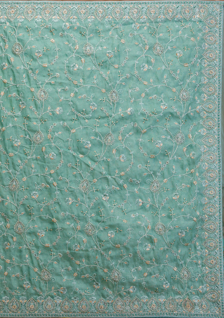 Sea Green Stonework Net Saree-Koskii